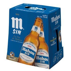 MAHOU cerveza sin alcohol pack 6 botellas 25 cl