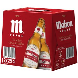 MAHOU 5 ESTRELLAS cerveza pack 12 botellas 25 cl